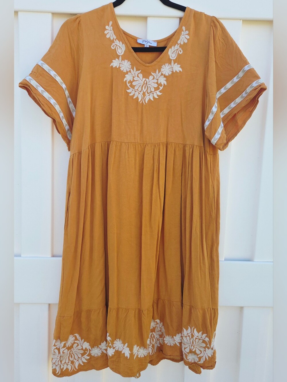 Polagram Women's Golden Embroidered Dress Size L. Fall, boho, Cottagecore,  Folk